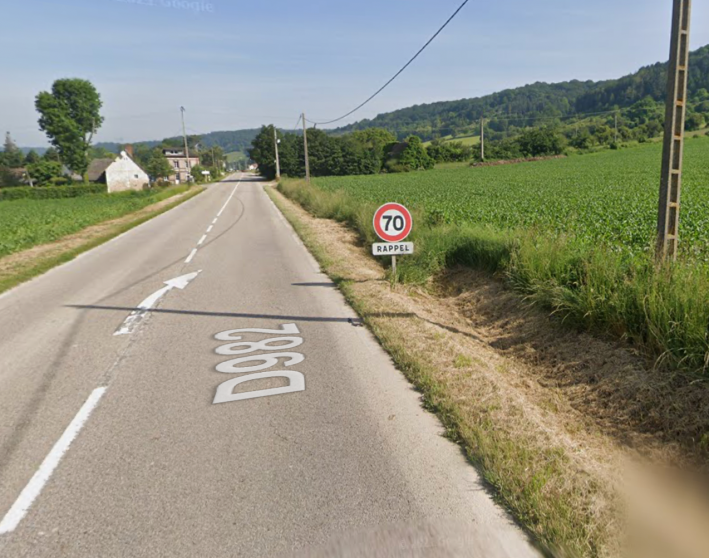 Here's the speed limit sign just outside of rural Hénouville that Joe Borelli missed. Photo: Google