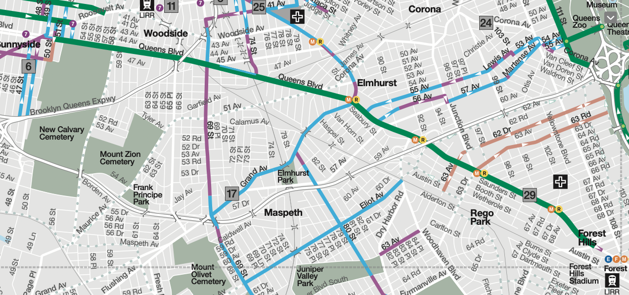 This is how Queens Boulevard looks on the NYC bike map. Photo: DOT