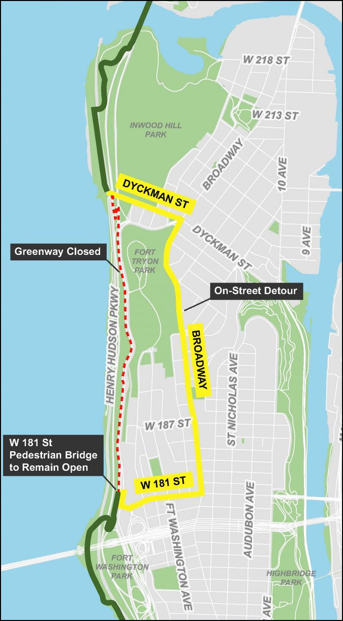 The Hudson Greenway detour. Map: Parks Department