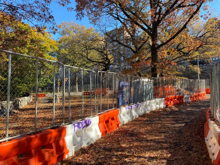 Parks fenced off part of the park leading down to the river to give a contractor space to stage equipment. Photo: Kevin Duggan
