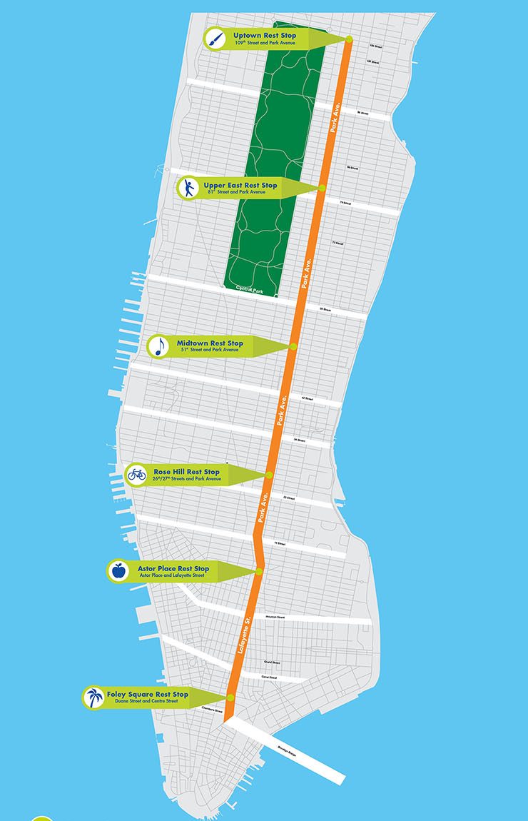 The 2022 Summer Streets stretched for about half the length of Manhattan. Map: DOT