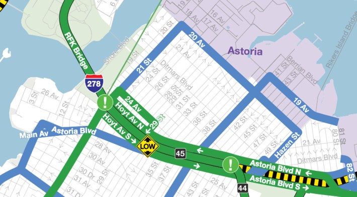 The city designates 24th Avenue (in green) a truck route. Map: DOT