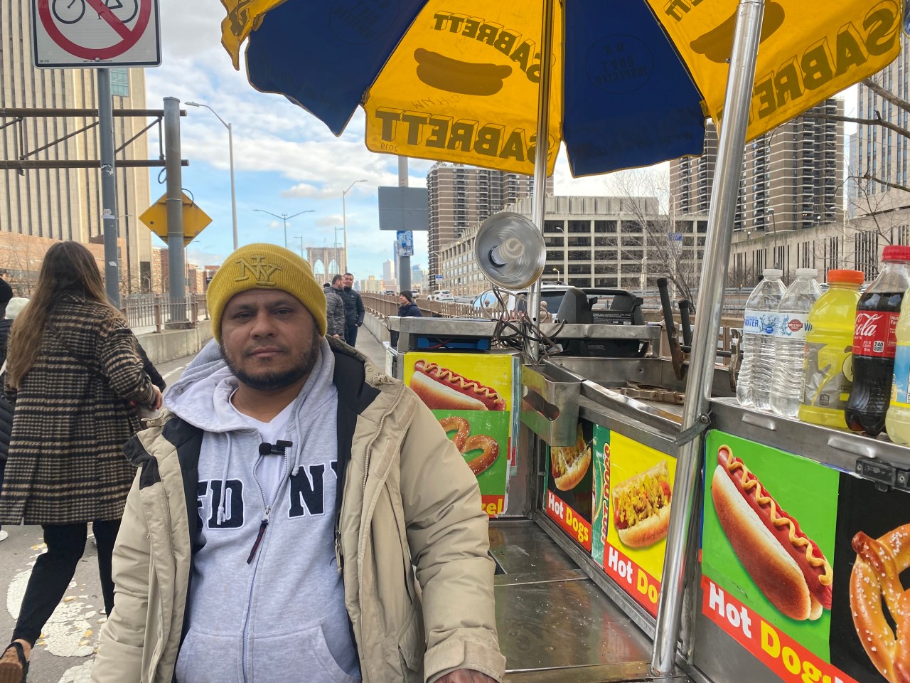 Longtime food vendor M.D. Rahman was booted from the Brooklyn Bridge, but he was back last week. Photo: Kevin Duggan