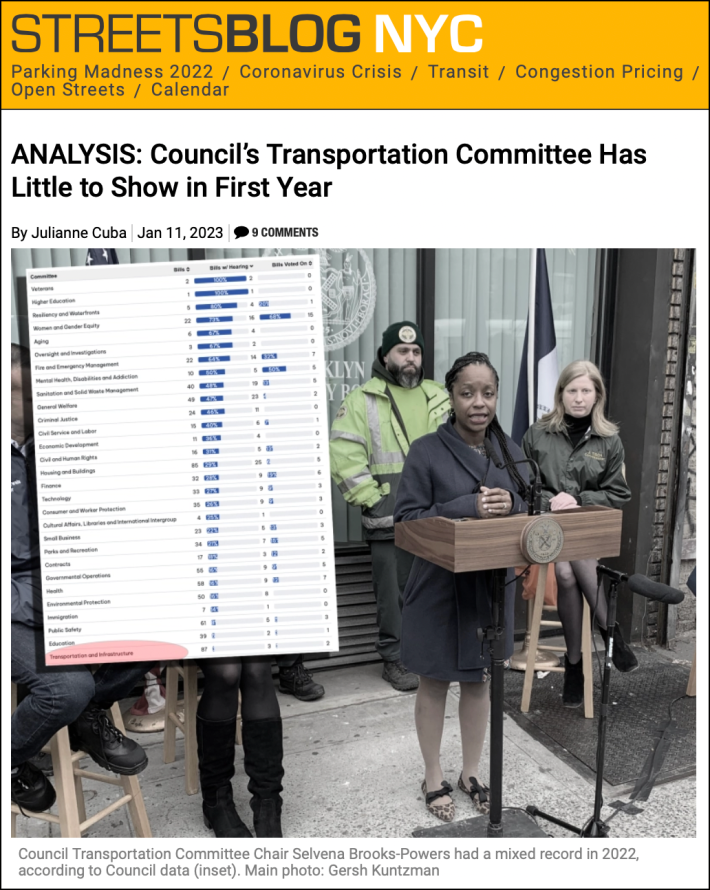 How Streetsblog covered the Transportation Committee's first year. Click to read.