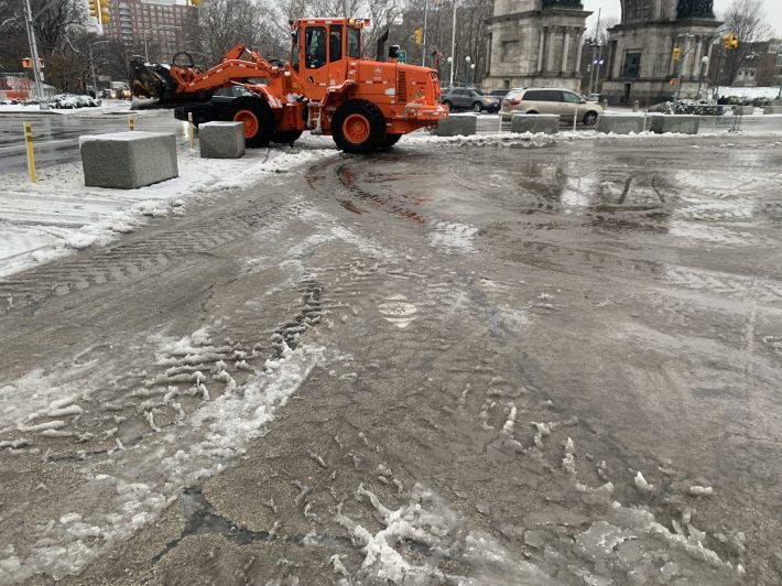 In Grand Army Plaza, Parks left conditions slushy.