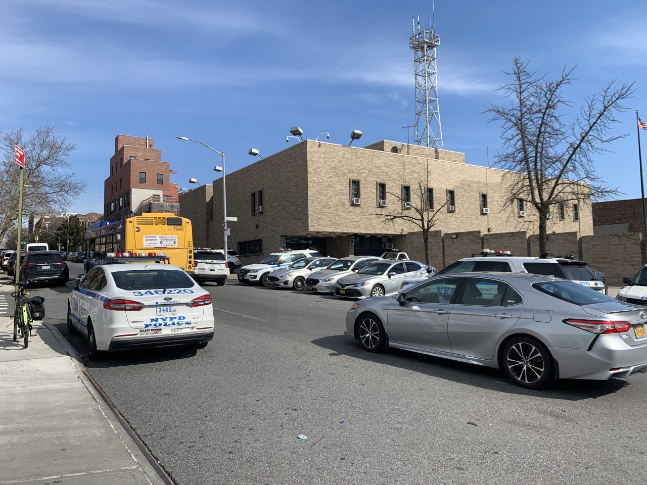 The 71st Precinct station house is on New York Avenue (yes, it has a bus route on it) and Eastern Parkway, both busy streets. Photo: Gersh Kuntzman