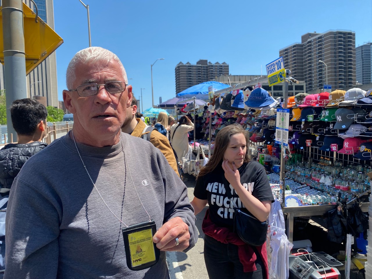 Vendor Robert Velsor said he began selling on the bridge after he was recently booted from Main Street in Flushing. Photo: Kevin Duggan
