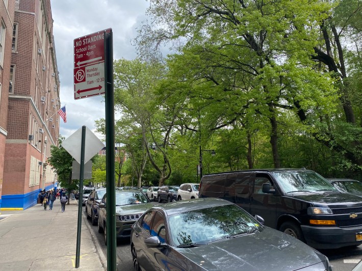 Illegal parking outside P.S. 125 on W. 123rd Street. Photo: Kevin Duggan