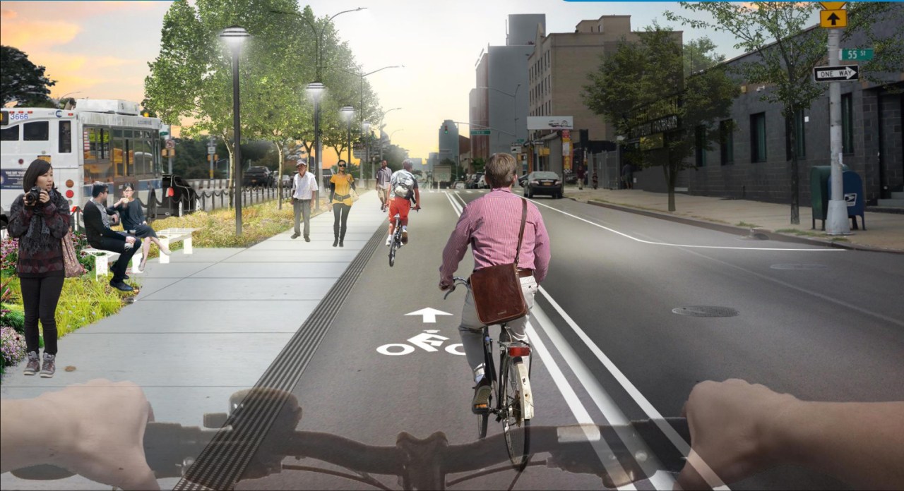 This is how much of Queens Boulevard could look like under a capital project. Rendering: DOT