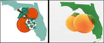 The real Florida logo from the state's license plates (left) compared to the cheeky version by the online registration system (right).
